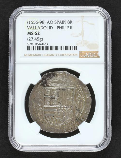 FELIPE II. 8 Reales. S/F. VALLADOLID. A. Anv.: Tres girones 