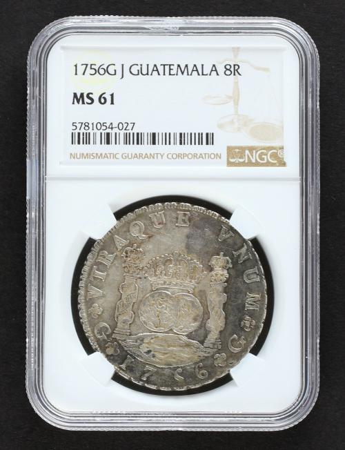 FERNANDO VI. 8 Reales. 1756. GUATEMALA. J. 26,96 grs. Column