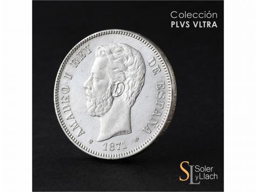 AMADEO I. 5 Pesetas. 1871 (*18-75). D.E.-M. Brillo original.