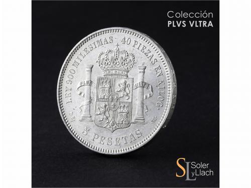 ALFONSO XII. 5 Pesetas. 1875 (*18-75). D.E.-M. Pleno brillo 