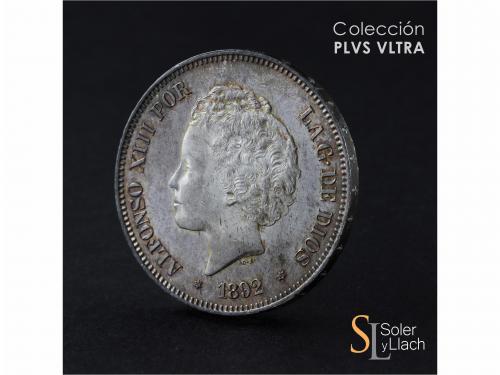 ALFONSO XIII. 5 Pesetas. 1892 (*18-92). P.G.-M. Tipo Bucles.