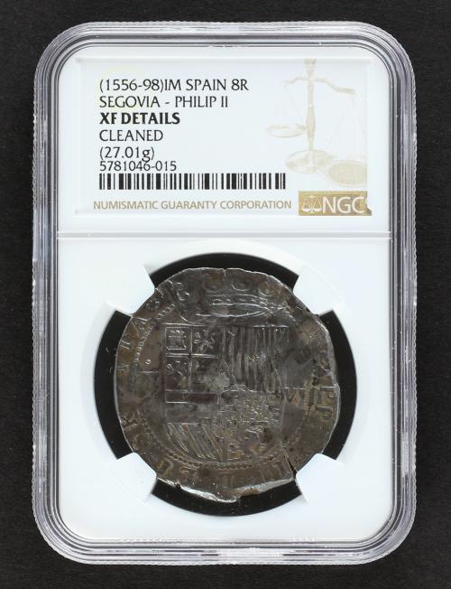 FELIPE II. 8 Reales. S/F. SEGOVIA. D. Anv.: Acueducto - Escu