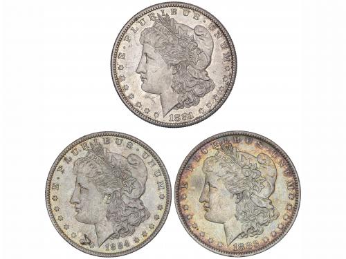 ESTADOS UNIDOS. Lote 3 monedas 1 Dólar. 1881-S, 1883-O, 1884