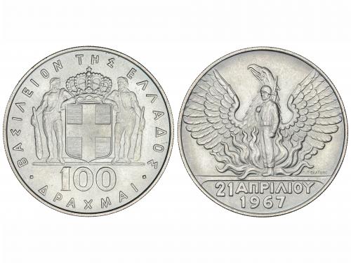 GRECIA. 100 Dracmas. (1970). 24,96 grs. AR. Revolución 21 Ab