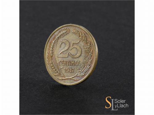 II REPÚBLICA. Prueba de 25 Céntimos. 1937. Cabeza femenina a