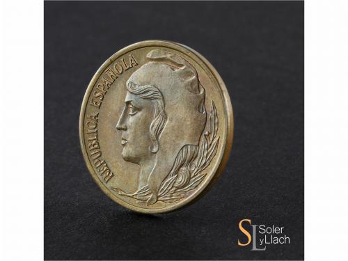 II REPÚBLICA. Prueba de 25 Céntimos. 1937. Cabeza femenina a