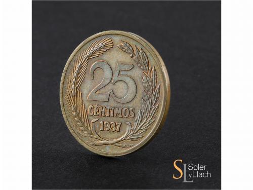 II REPÚBLICA. Prueba de 25 Céntimos. 1937. Cabeza femenina a