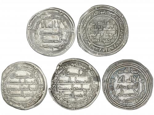 OMEYAS-CALIFATO DE DAMASCO. Lote 5 monedas Dirham. 86, 90, 1