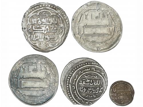 MUNDO ISLÁMICO. Lote 5 monedas. AR. Incluye Dirham Califato 