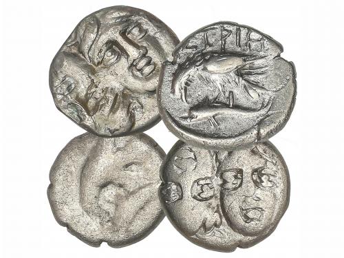 MONEDAS GRIEGAS. Lote 4 monedas 1/4 Estátera. 400-350 a.C. I