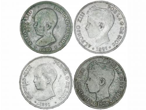 FALSAS de ÉPOCA. Lote 4 monedas 5 Pesetas. AR. 1889 (*_-_) P