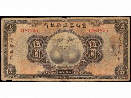 BILLETES EXTRANJEROS. 5 Dólares. 1929. CHINA. YUNNAN FU-TIEN