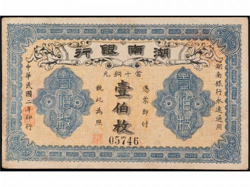BILLETES EXTRANJEROS. 100 Coppers. 1913. CHINA. HUNAN PROVIN