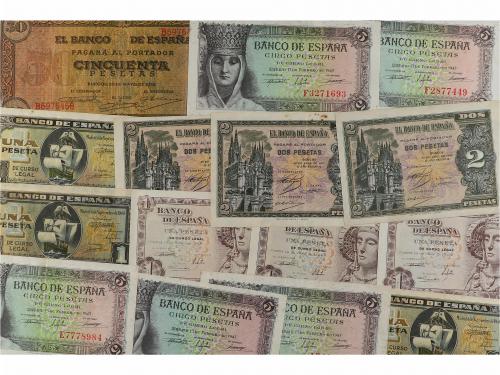 ESTADO ESPAÑOL. Lote 14 billetes 1 a 5 Pesetas. 1938 a 1948.