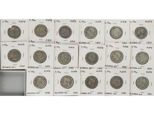 LOTES CENTENARIO. Lote 17 monedas 1 Peseta. 1869 a 1904. GOB