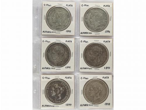 LOTES CENTENARIO. Lote 24 monedas 5 Pesetas. 1870 a 1899. GO