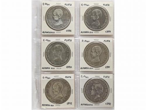 LOTES CENTENARIO. Lote 24 monedas 5 Pesetas. 1870 a 1899. GO