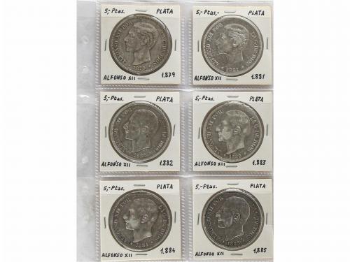 LOTES CENTENARIO. Lote 24 monedas 5 Pesetas. 1870 a 1899. GO