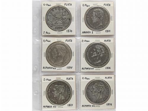 LOTES CENTENARIO. Lote 24 monedas 5 Pesetas. 1870 a 1899. GO