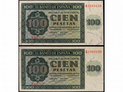 ESTADO ESPAÑOL. Lote 2 billetes 100 Pesetas. 21 Noviembre 19