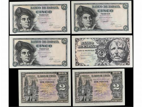 ESTADO ESPAÑOL. Lote 6 billetes 2 (2) y 5 Pesetas (4). 1938,