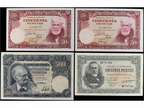 ESTADO ESPAÑOL. Lote 4 billetes 50 (3) y 500 Pesetas. 1940 y
