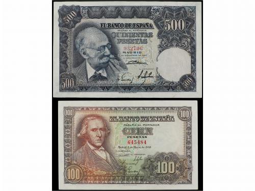 ESTADO ESPAÑOL. Lote 2 billetes 100 y 500 Pesetas. 1948 y 19