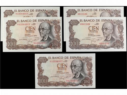 ESTADO ESPAÑOL. Lote 5 billetes 100 Pesetas. 17 Septiembre 1