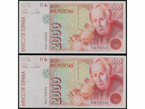 JUAN CARLOS I. Lote 2 billetes 2.000 Pesetas. 24 Abril 1992.