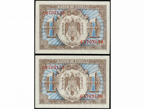 ESTADO ESPAÑOL. Lote 2 billetes 1 Peseta. 1 Junio 1940. Hern