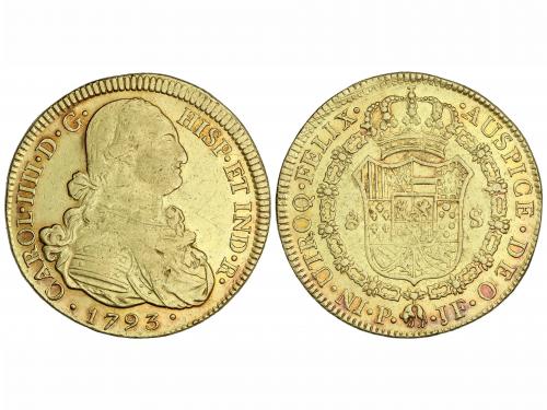 CARLOS IV. 8 Escudos. 1793. POPAYÁN. J.F. 26,86 grs. Restos 