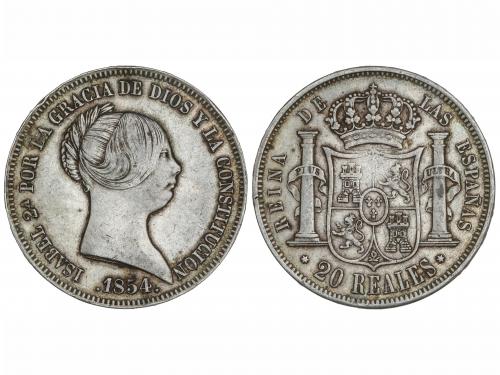 ISABEL II. 20 Reales. 1854. MADRID. 25,56 grs. Pátina. AC-59