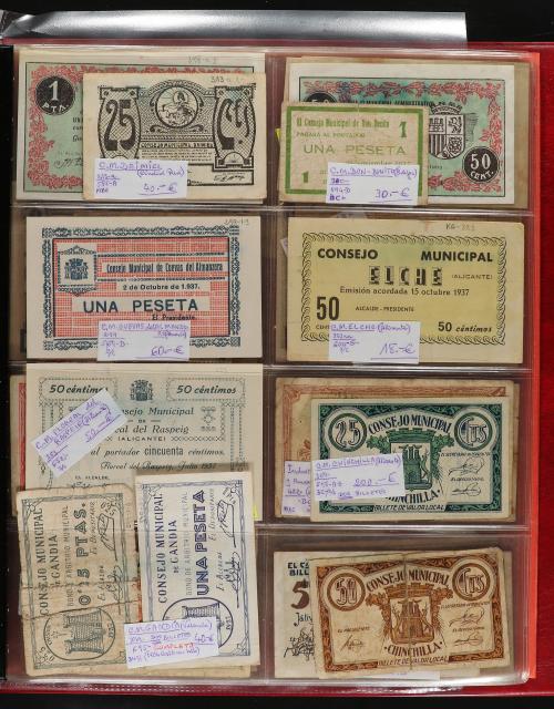 BILLETES LOCALES GUERRA CIVIL. Lote 230 billetes. Interesant