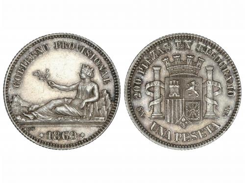 GOB. PROVISIONAL y I REPÚBLICA. 1 Peseta. 1869. S.N.-M. Leye