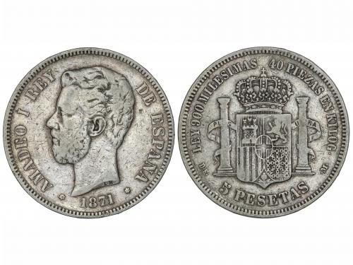 AMADEO I. 5 Pesetas. 1870 (*18-73). D.E.-M. Trazo superior d