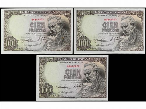 ESTADO ESPAÑOL. Lote 3 billetes 100 Pesetas. 19 Febrero 1946
