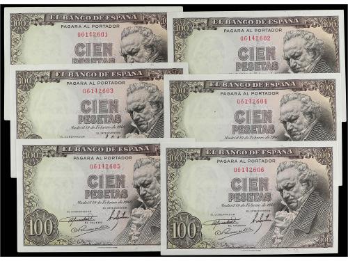 ESTADO ESPAÑOL. Lote 6 billetes 100 Pesetas. 19 Febrero 1946