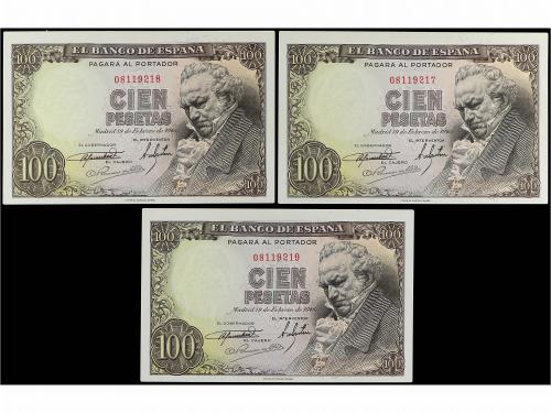 ESTADO ESPAÑOL. Lote 3 billetes 100 Pesetas. 19 Febrero 1946