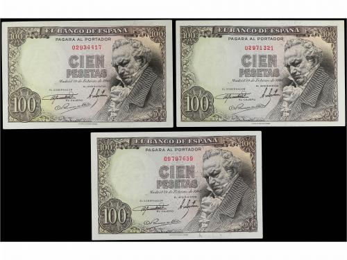 ESTADO ESPAÑOL. Lote 3 billetes 100 Pesetas. 19 Febrero 1946