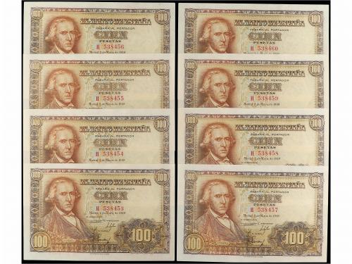 ESTADO ESPAÑOL. Lote 8 billetes 100 Pesetas. 2 Mayo 1948. Ba