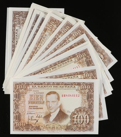 ESTADO ESPAÑOL. Lote 28 billetes 100 Pesetas. 7 Abril 1953. 