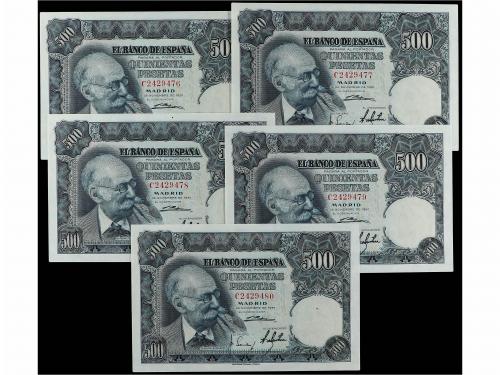 ESTADO ESPAÑOL. Lote 5 billetes 500 Pesetas. 15 Noviembre 19