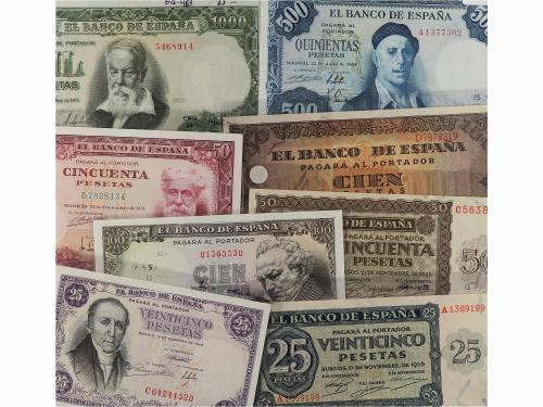 ESTADO ESPAÑOL. Lote 8 billetes 25 (2), 50 (2), 100 (2), 500