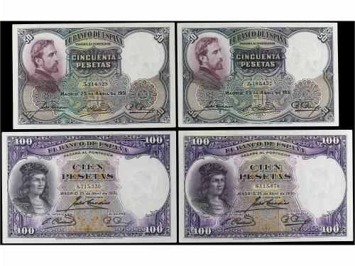 GUERRA CIVIL, ZONA REPUBLICANA. Lote 4 billetes 50 (2) y 100