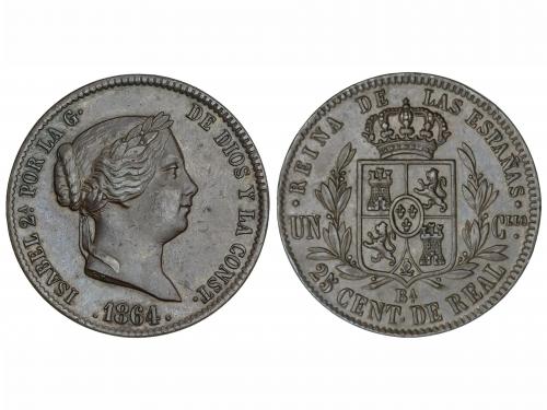 ISABEL II. 25 Céntimos de Real. 1864. BARCELONA. 9,65 grs. E