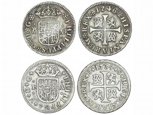 FELIPE V. Lote 2 monedas 1/2 Real. 1734 Sevilla-PA (AC-340) 