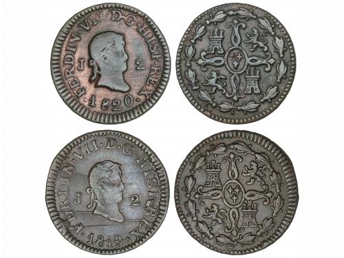 FERNANDO VII. Lote 2 monedas 2 Maravedís. 1819 y 1820. JUBIA