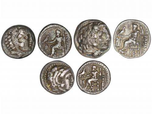 MONEDAS GRIEGAS. Lote 3 monedas Dracma. ALEJANDRO MAGNO. AR.