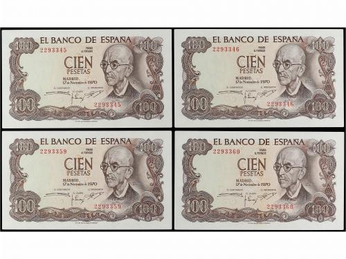 ESTADO ESPAÑOL. Lote 4 billetes 100 Pesetas. 17 Noviembre 19