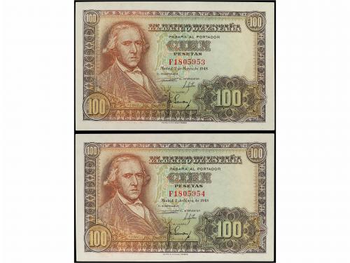 ESTADO ESPAÑOL. Lote 2 billetes 100 Pesetas. 2 Mayo 1948. Ba